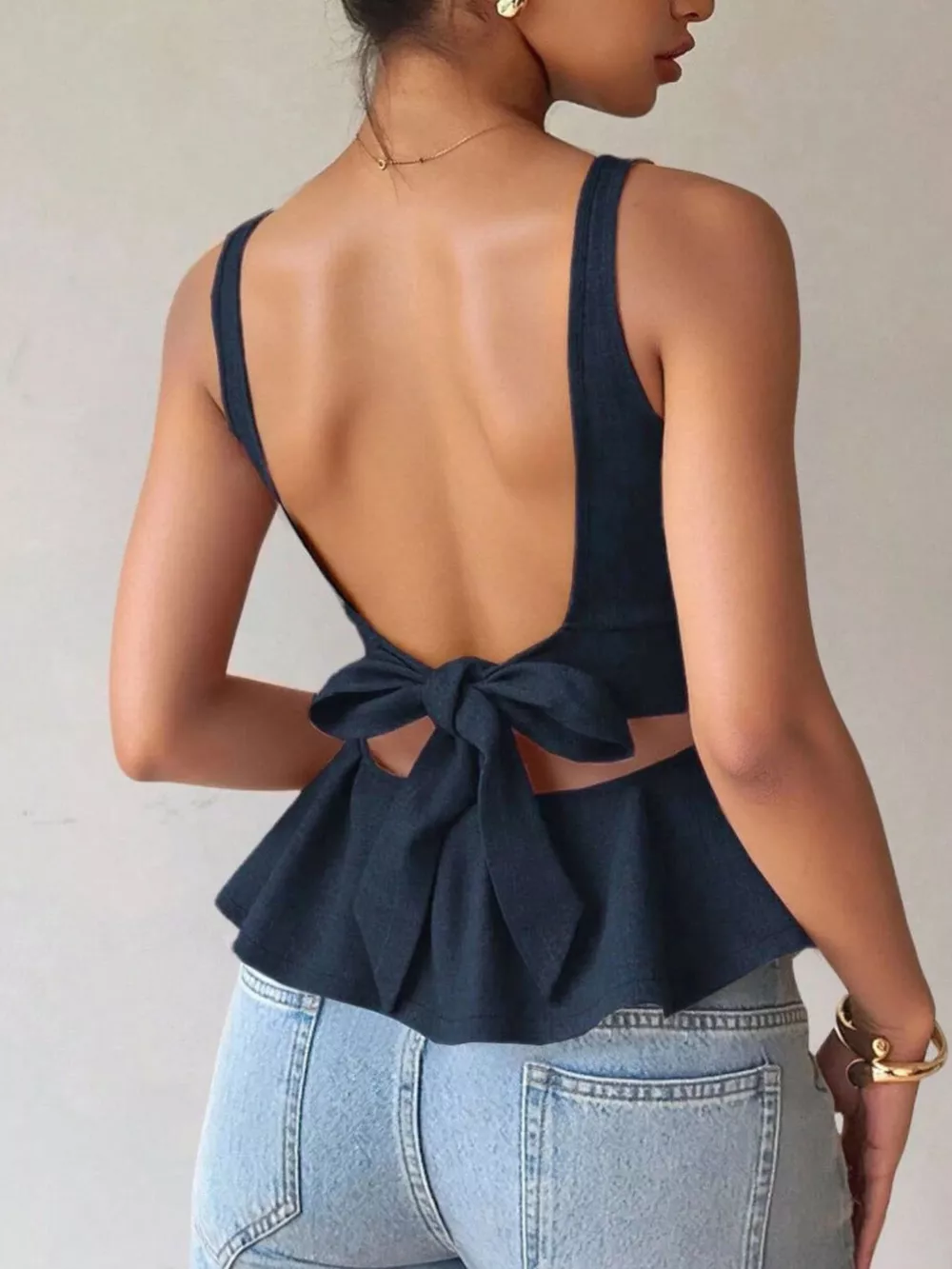 Backless Peplum Tank Top with Bow Tie, image 10