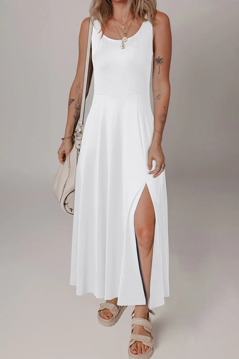 Side Slit Scoop Neck Wide Strap Dress, image 13
