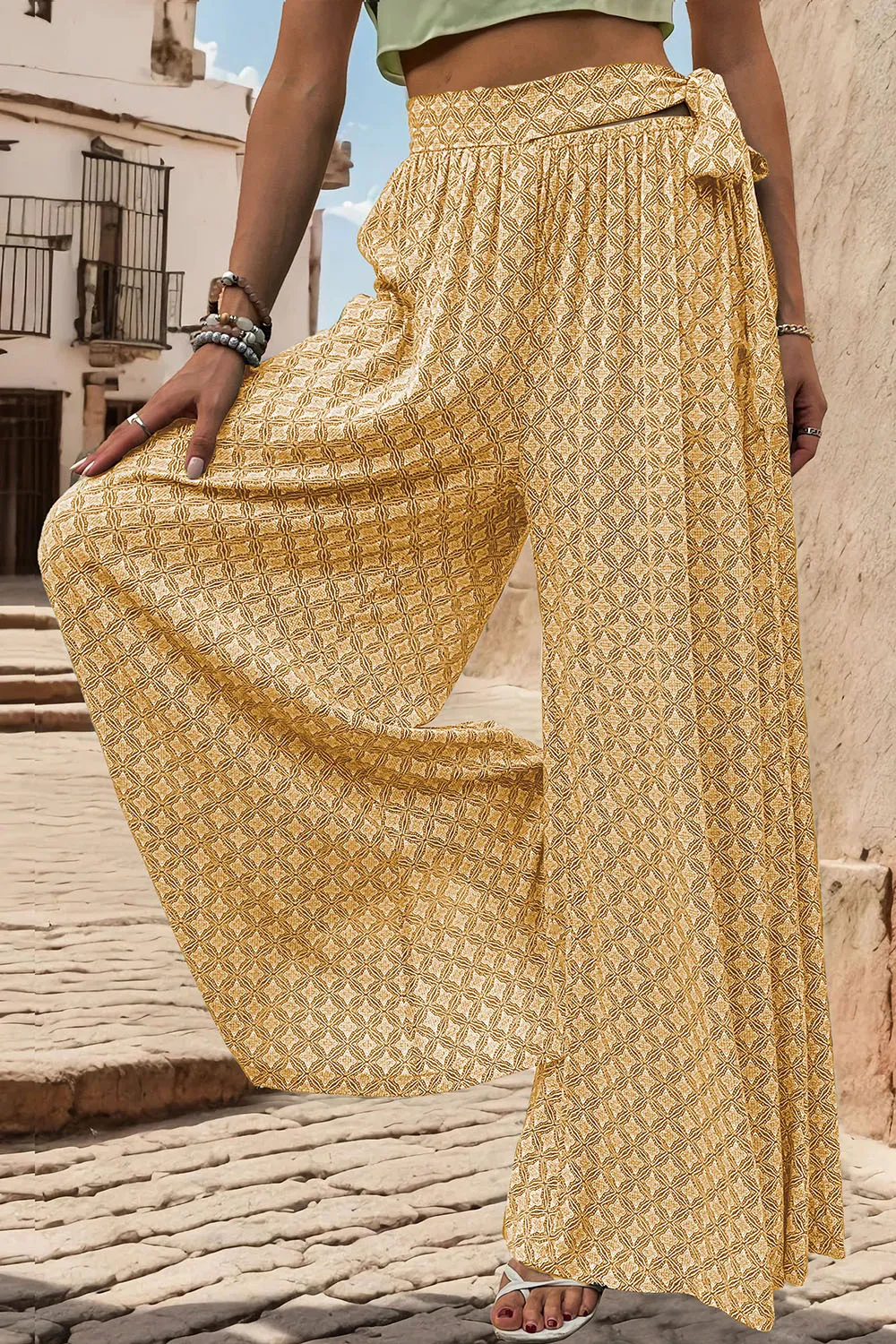 Printed Tied Wide Leg Pants, image 7