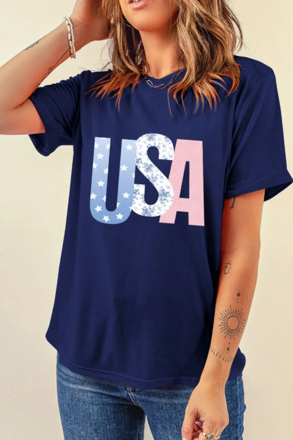 USA Letter Round Neck T-Shirt, image 7