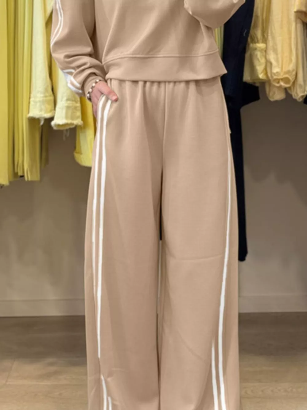 Striped Detail Crewneck Top and Elastic Sweatpants 2pcs Set, image 4