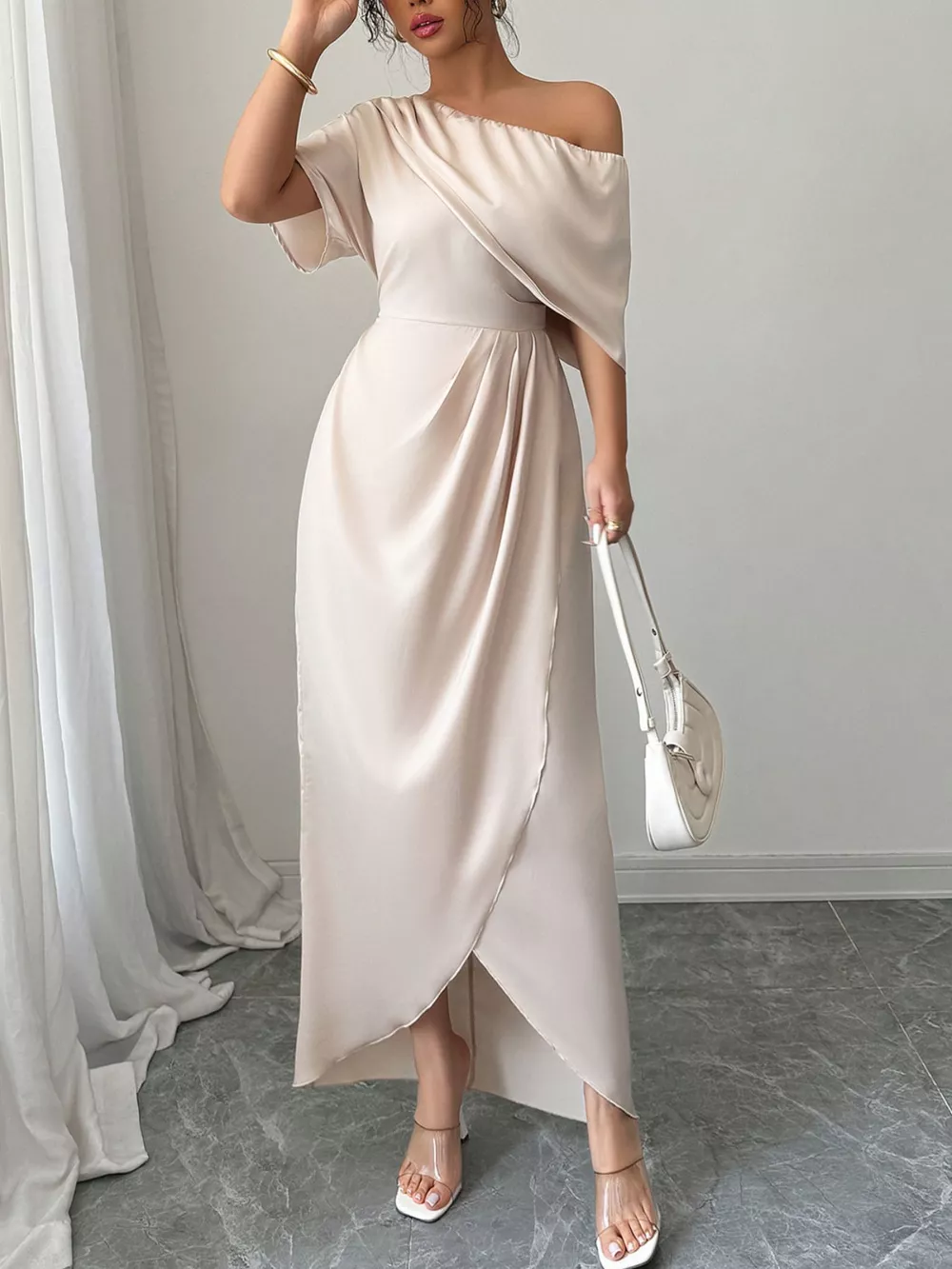 One-Shoulder Satin Maxi Dress