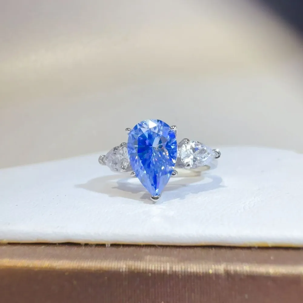 2 Carat 925 Sterling Silver Moissanite Teardrop Shape Ring, image 3