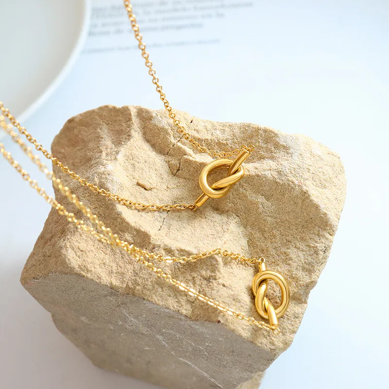 18K Gold-Plated Titanium Steel Knot Necklace, image 2