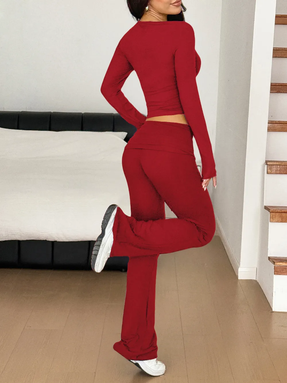 Long Sleeve Crop Top and Bootcut Pants Set, image 13