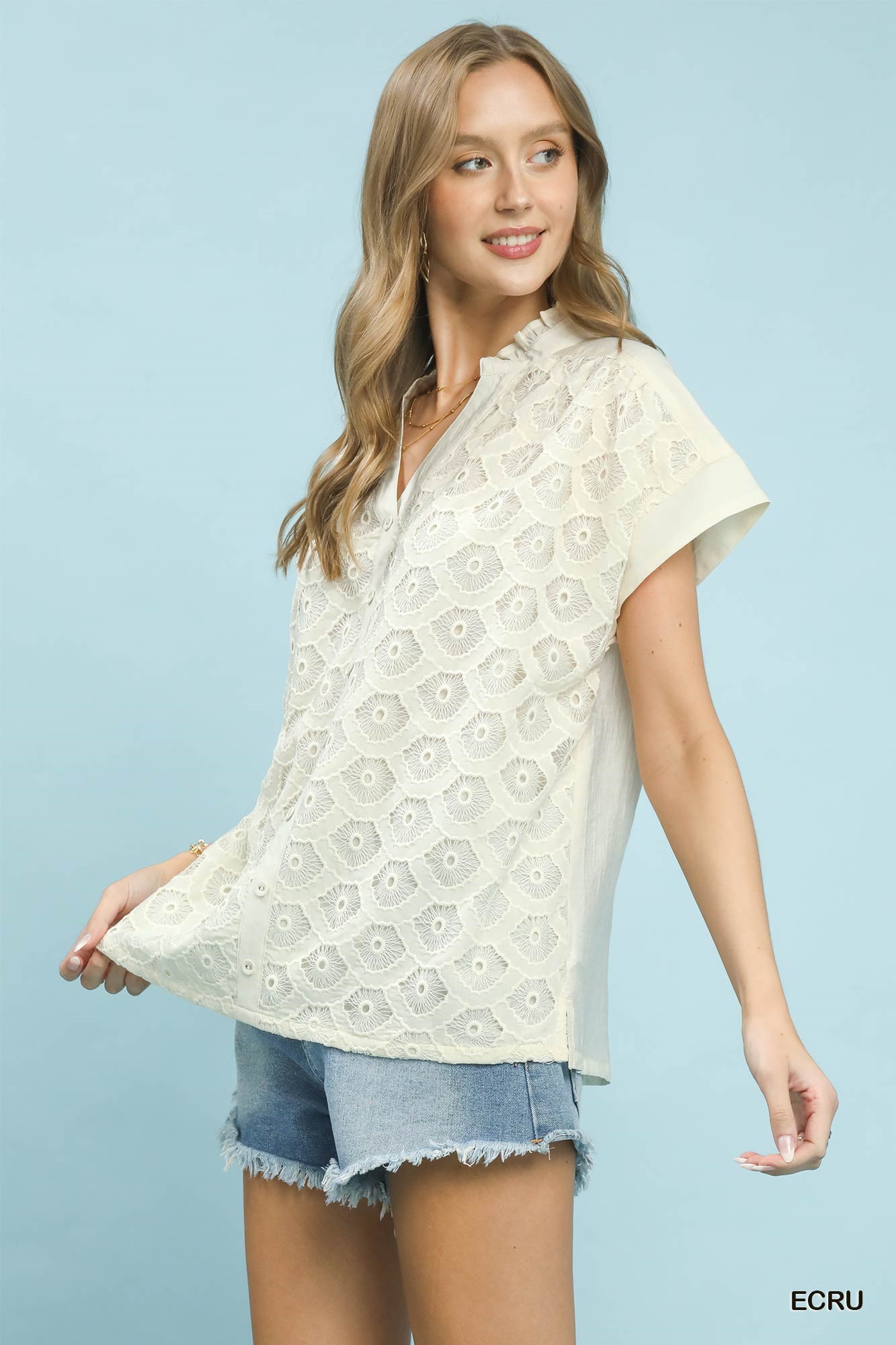 Lace Button-Front Top, image 2