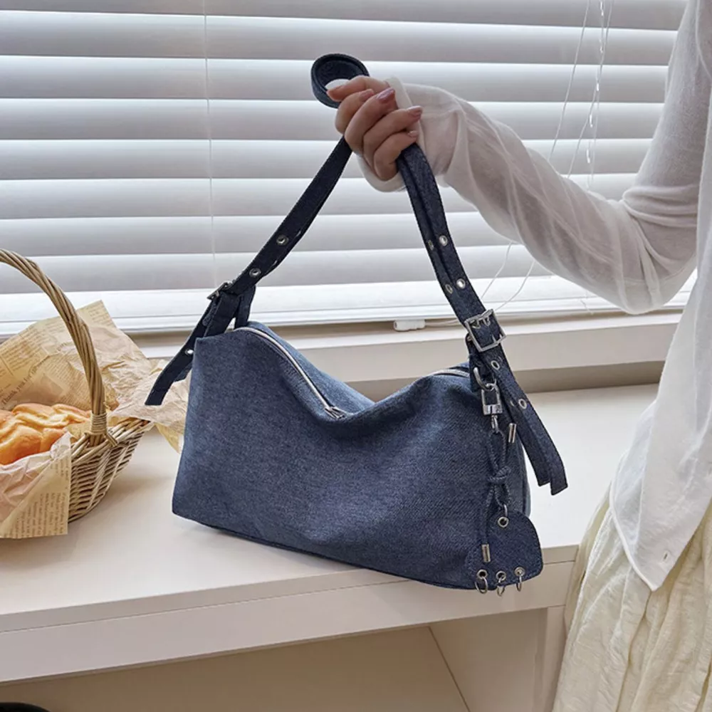 Adjustable Strap Denim Shoulder Bag, image 5