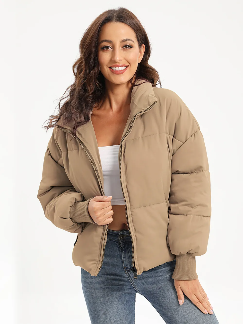 Zip Up Turtleneck Long Sleeve Puffer Jacket, image 11