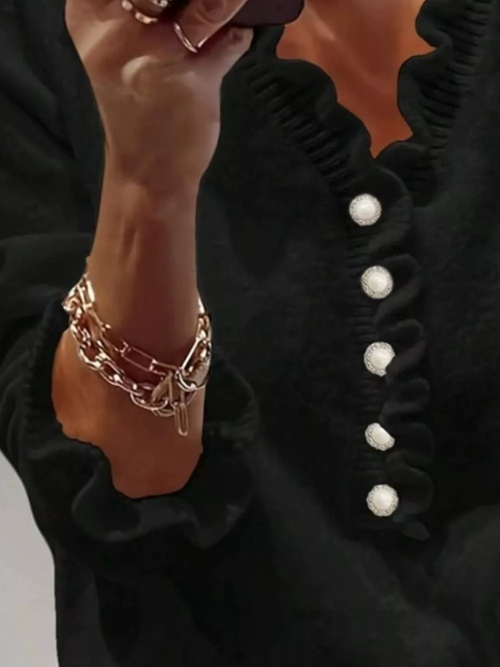 Ruffled Pearl Button Sweater, image 3