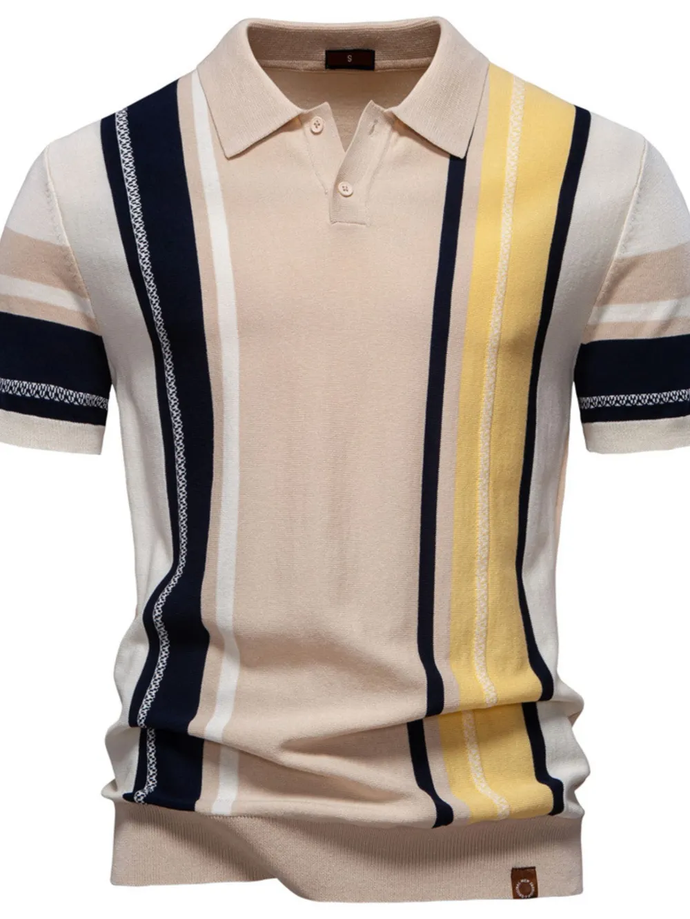 Men's Contrast Striped Knit Polo Shirt