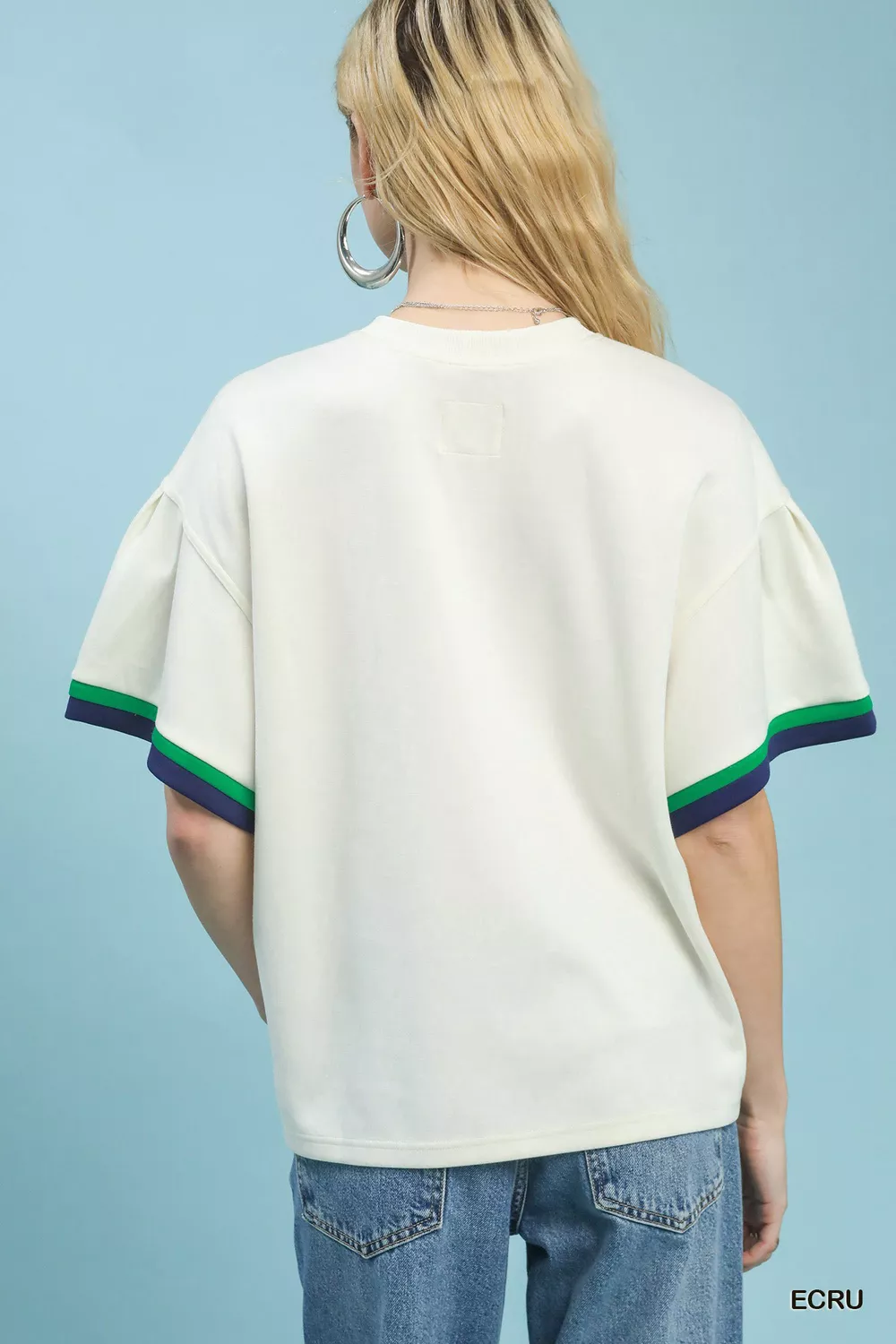 Contrast Trim Bell Sleeve Top, image 5