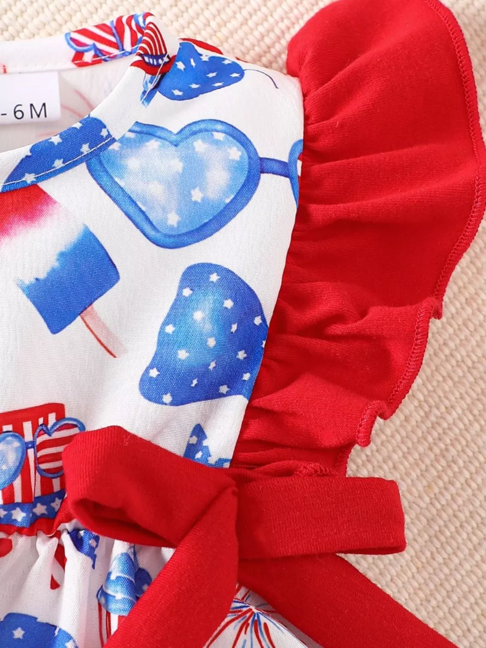 Children's Patriotic Print Ruffle Sleeve One-Piece, image 4