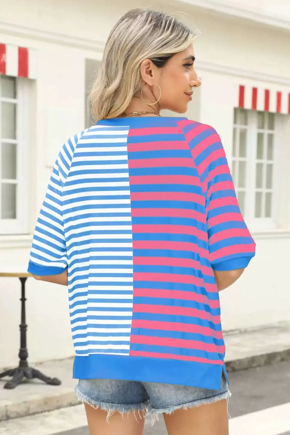 Striped Round Neck Half Sleeve T-Shirt, image 8