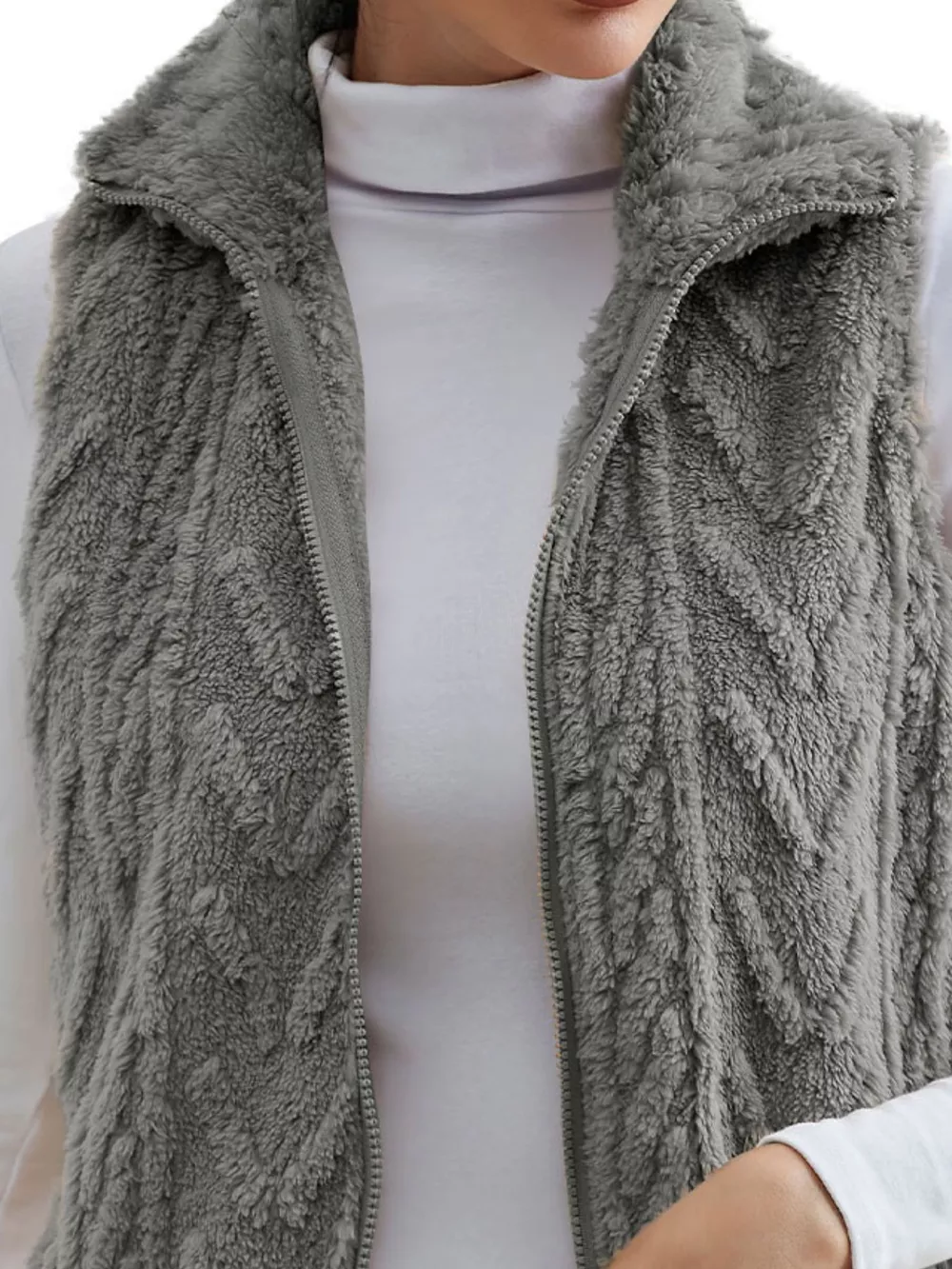 Full Size Cozy Faux Fur Zip-Up Vest Coat Plus Size, image 4