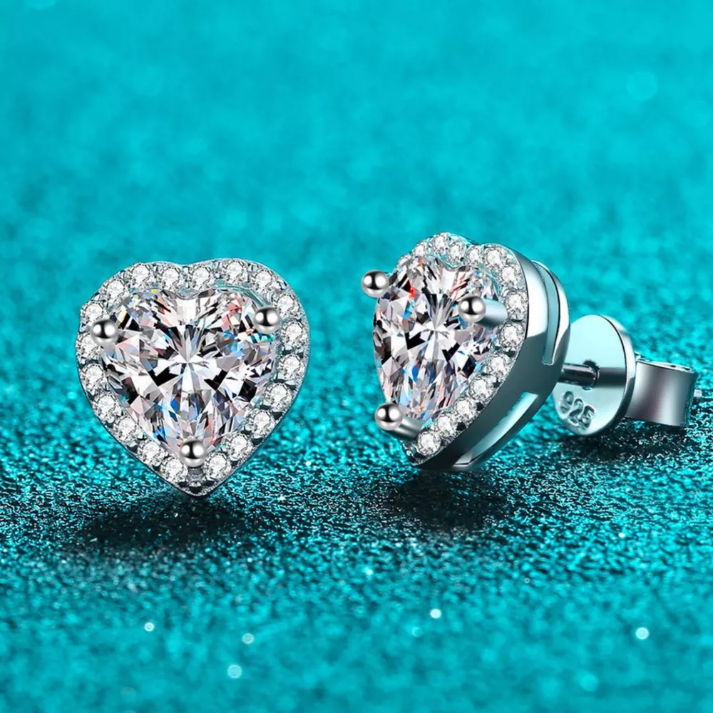2 Carat 925 Sterling Silver Moissanite Heart Earrings, image 6