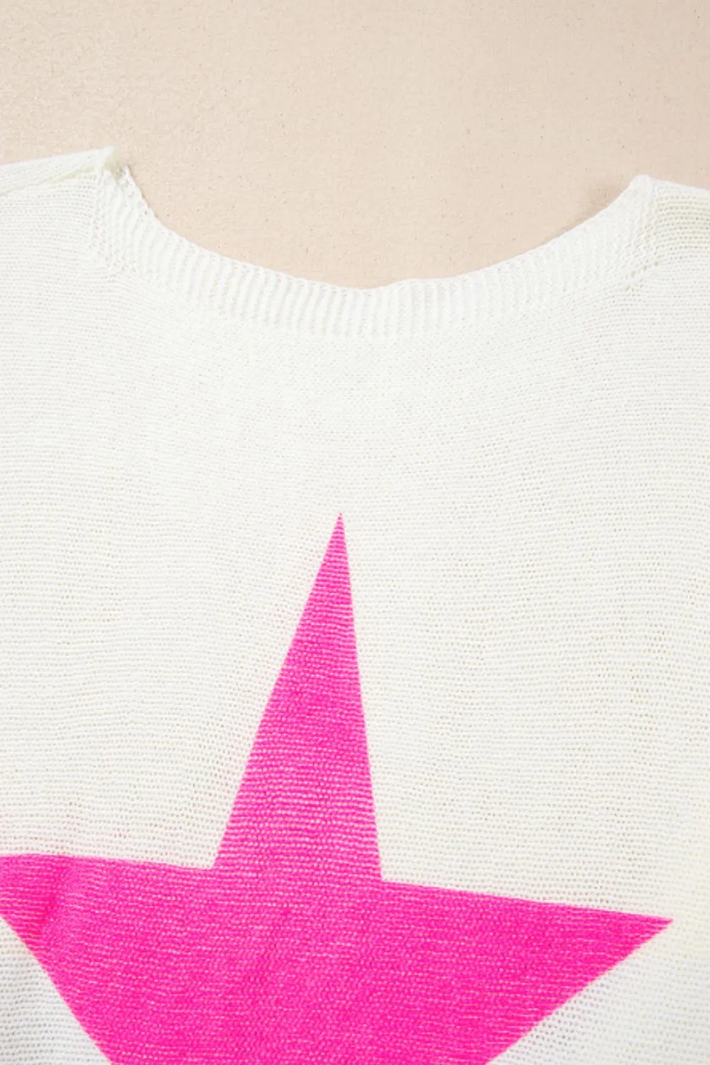 Star Contrast Round Neck Long Sleeve Knit Top, image 7