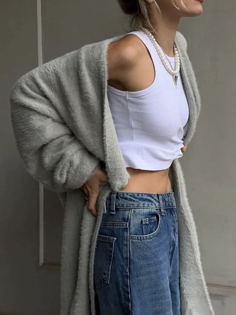 Fuzzy Open Front Solid Color Cardigan, image 9