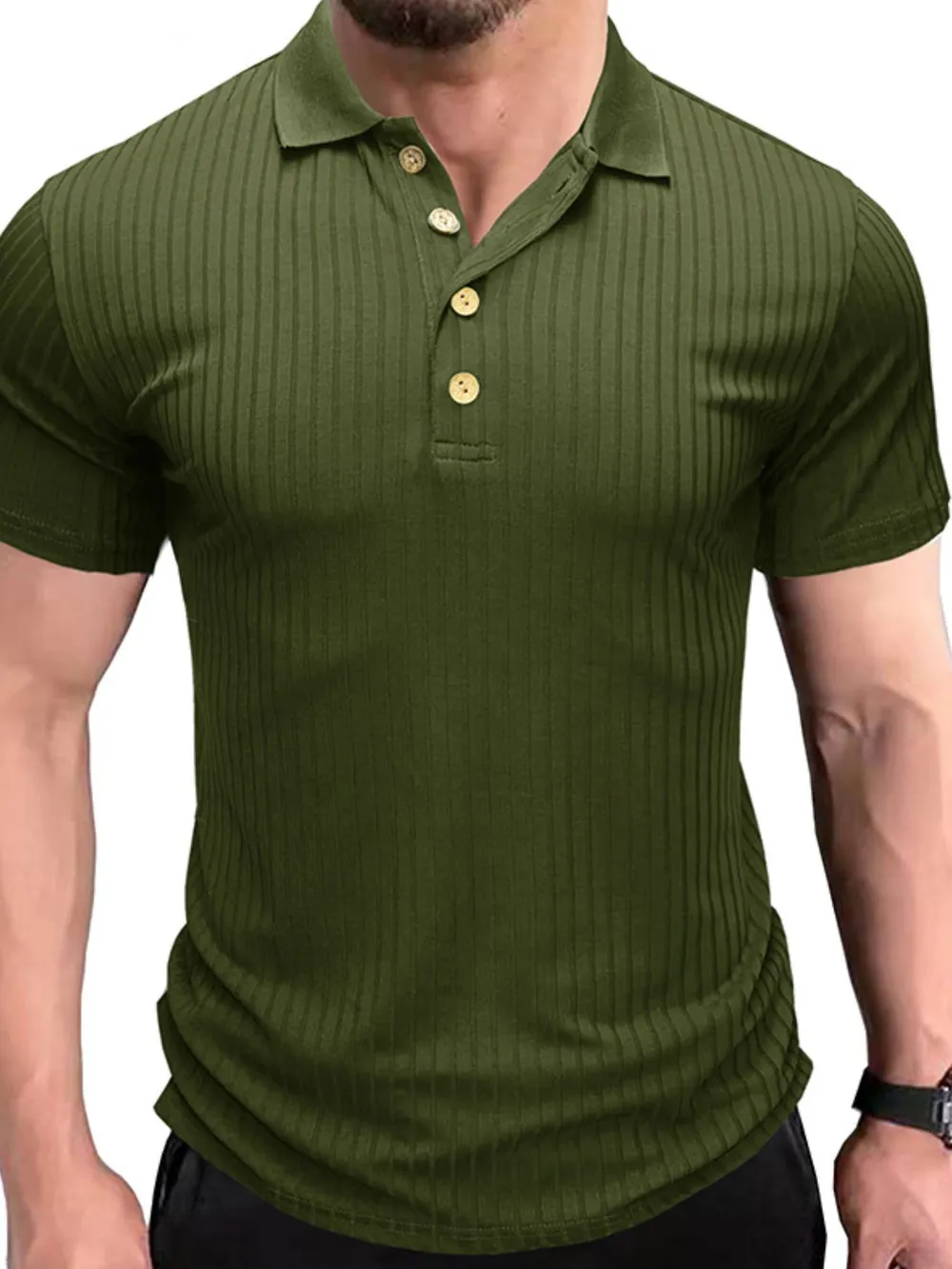 Men's Ribbed Knit Slim Fit Polo Shirt, image 10