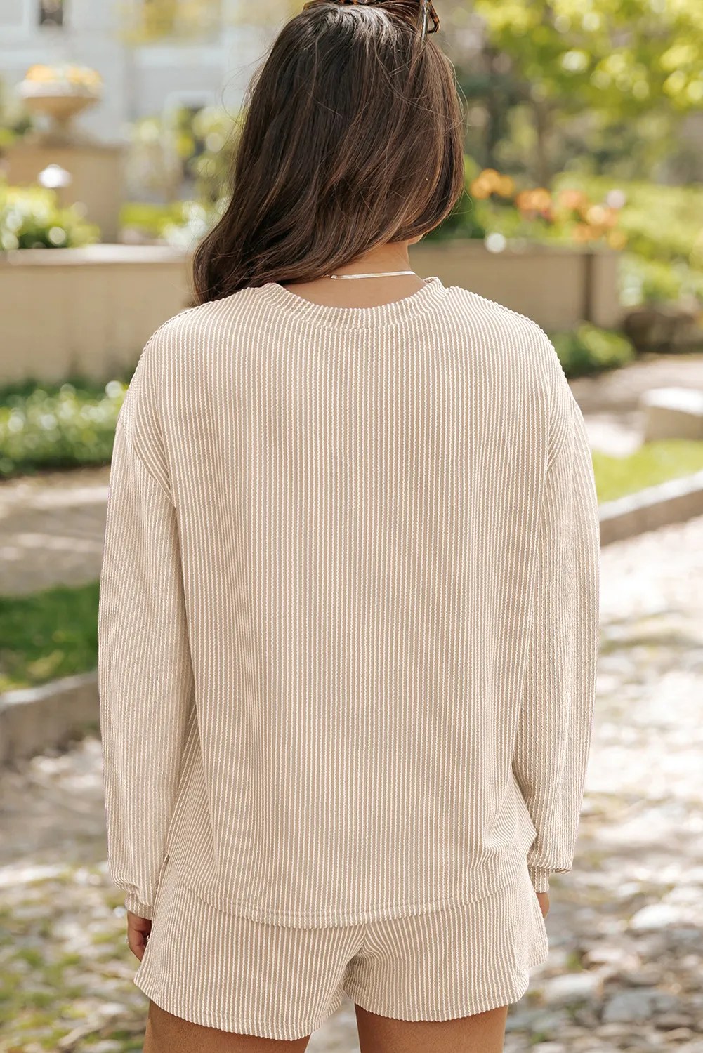 Round Neck Long Sleeve Top and Shorts Set, image 10
