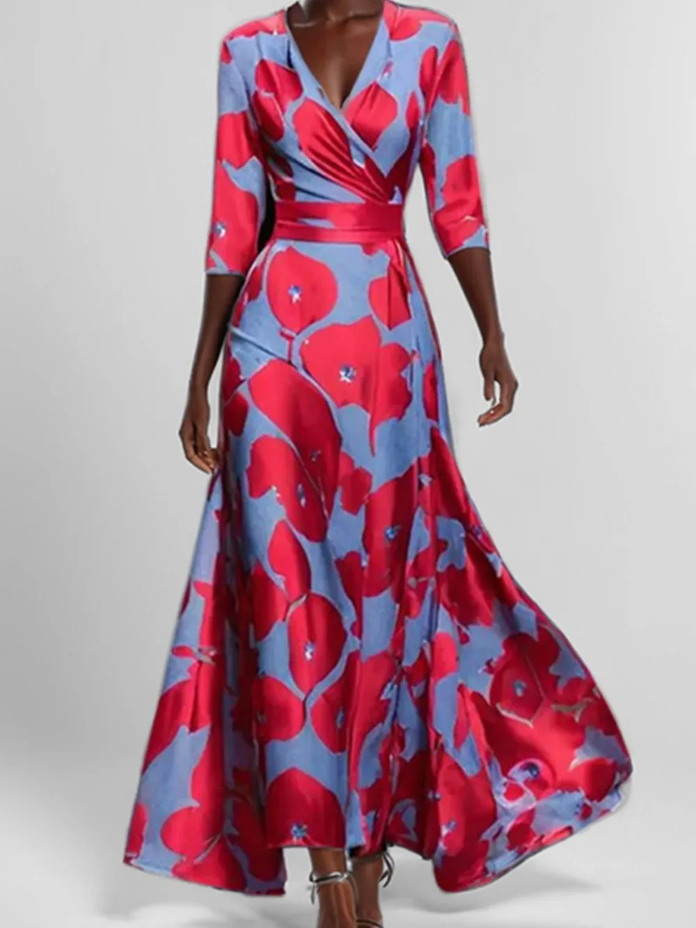 Floral Print Half Sleeve Wrap Maxi Dress, image 10