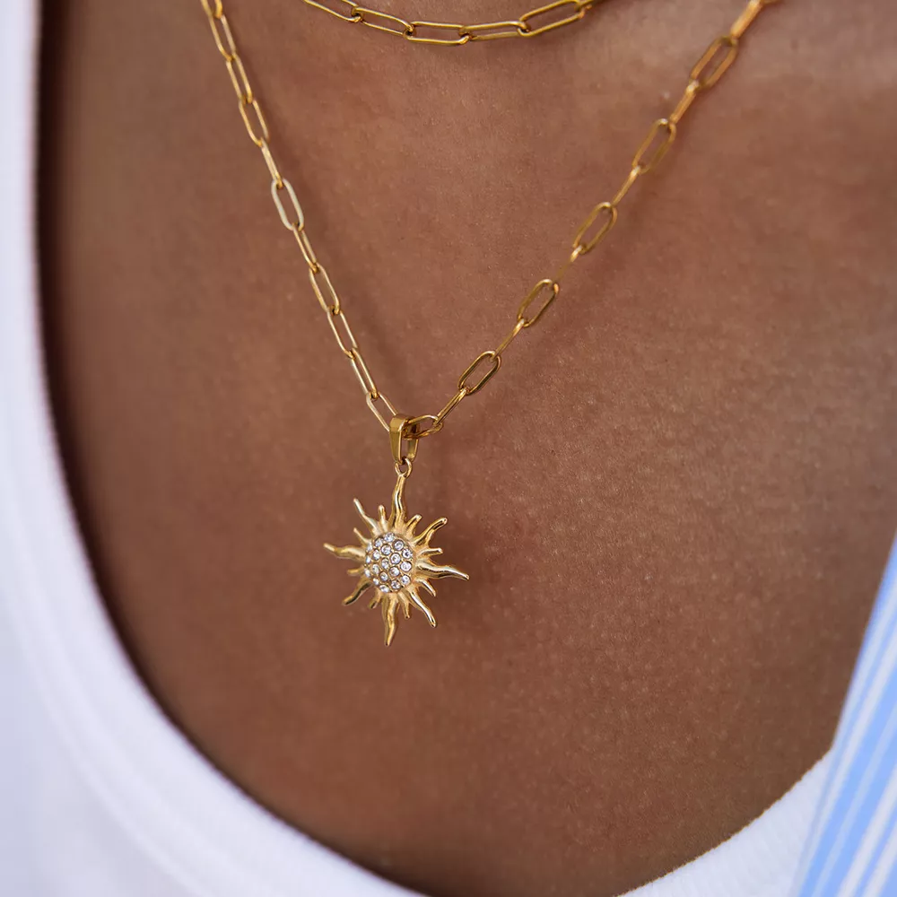 18K Gold-Plated Double Layered Pendant Necklace, image 7