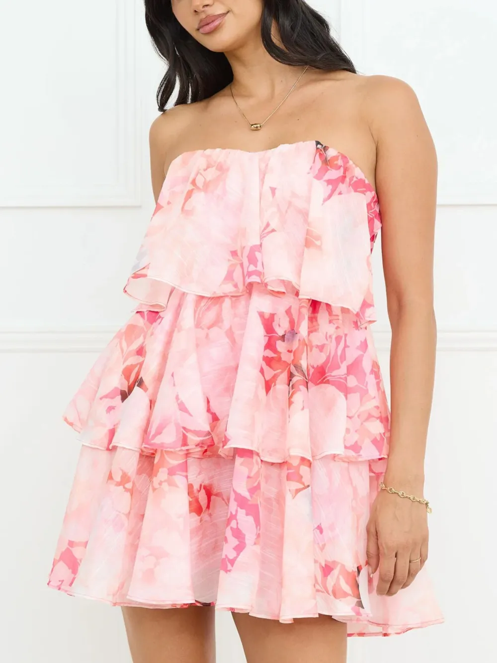 Printed Ruffled Layered Tube Dress, image 6