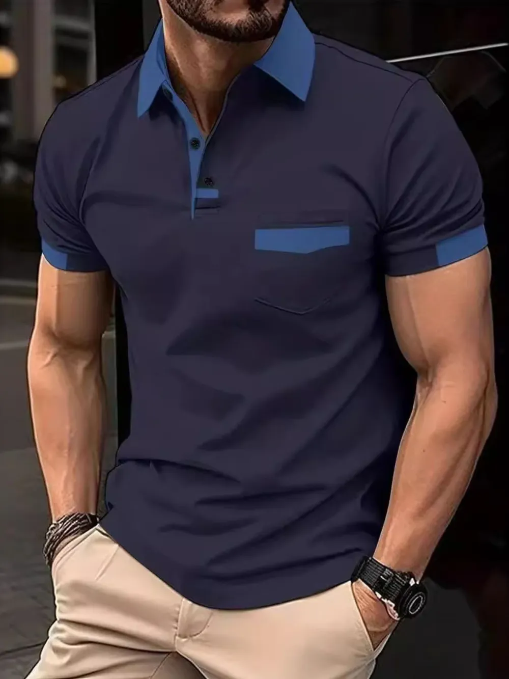 Men's Full Size Contrast Collared Neck Short Sleeve Polo Plus Size, image 2