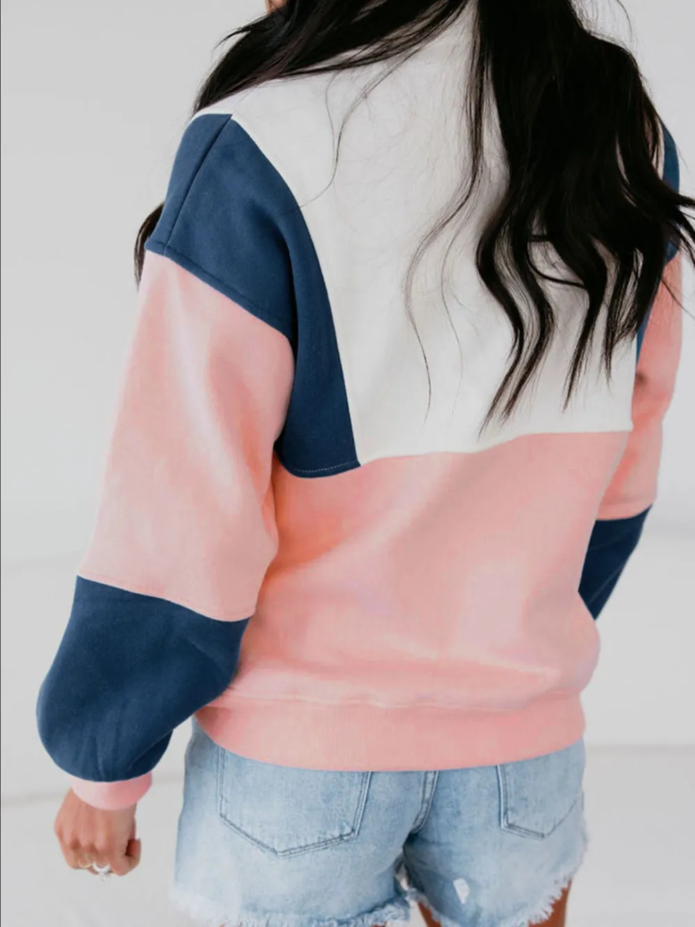Colorblock Patchwork Half Button Baggy Sweatshirt, image 6