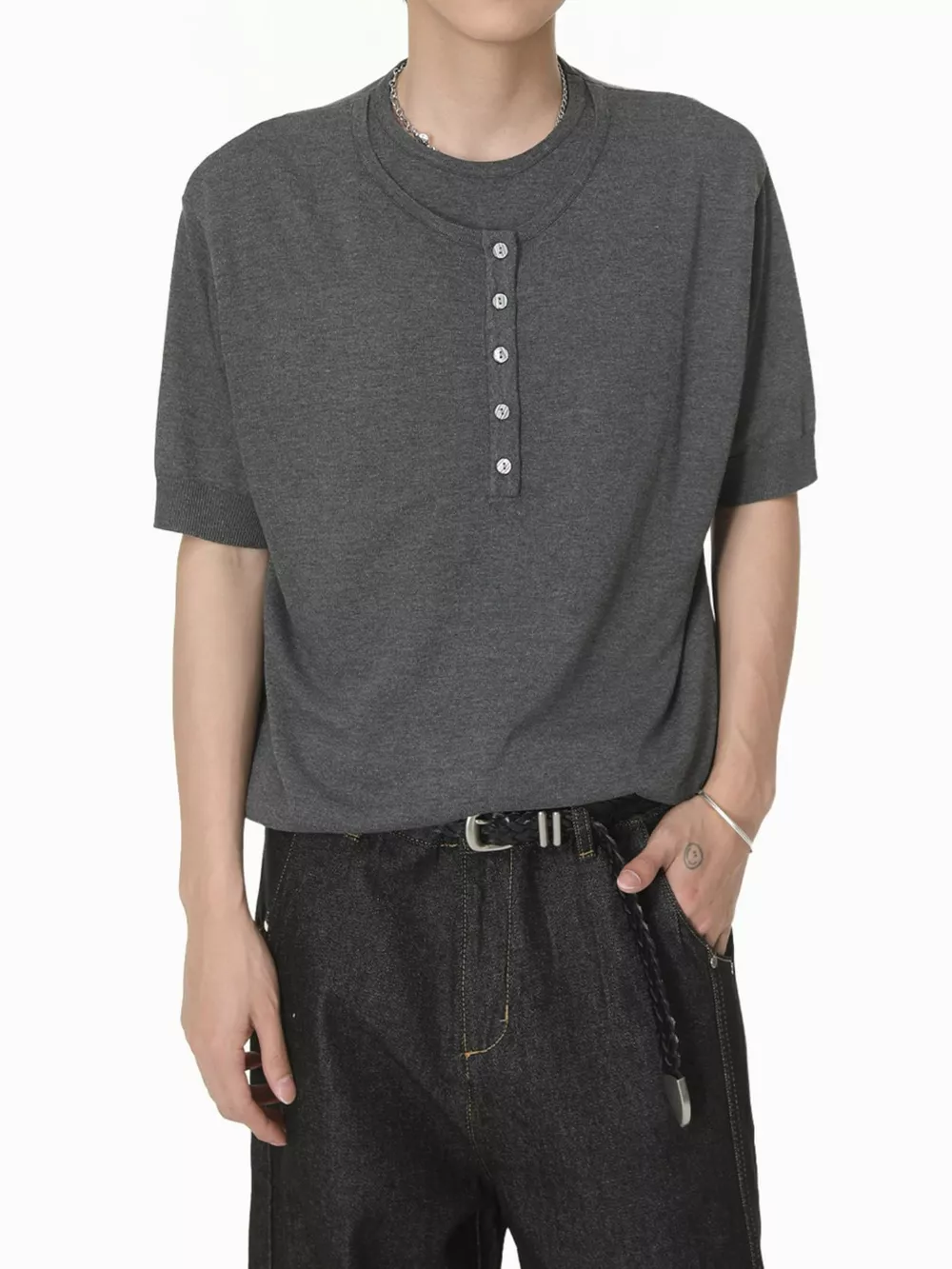 Men's Henley T-Shirt with Button Detail, image 2