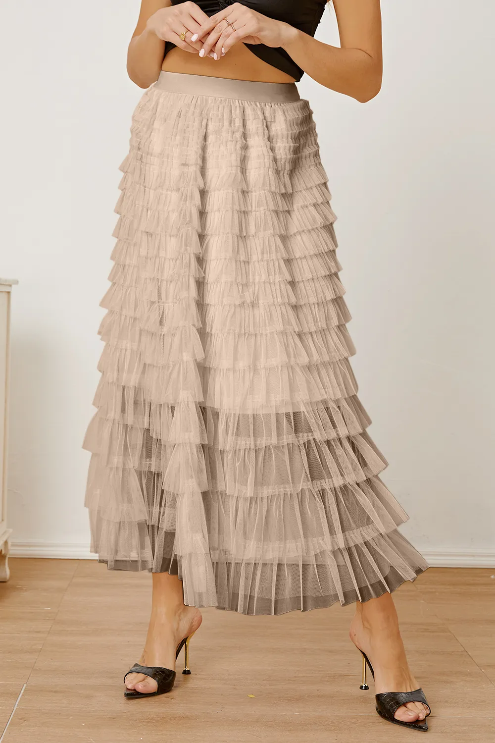 Ruched High Waist Tiered Skirt, image 8