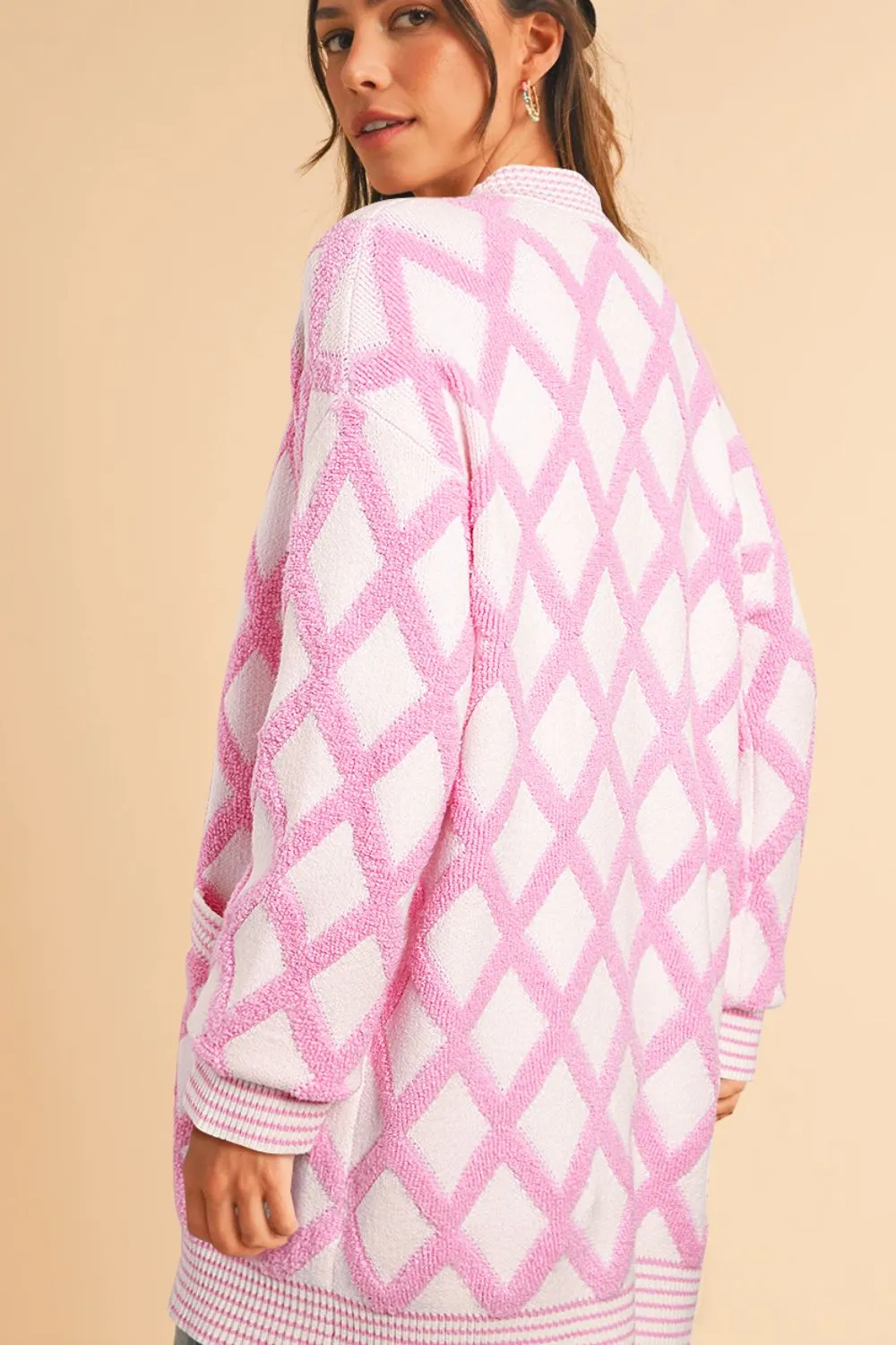 Geometric Open Front Long Sleeve Cardigan, image 4