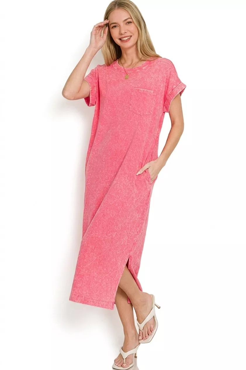 Washed Exposed Seam Short Sleeve T-Shirt Dress, image 3