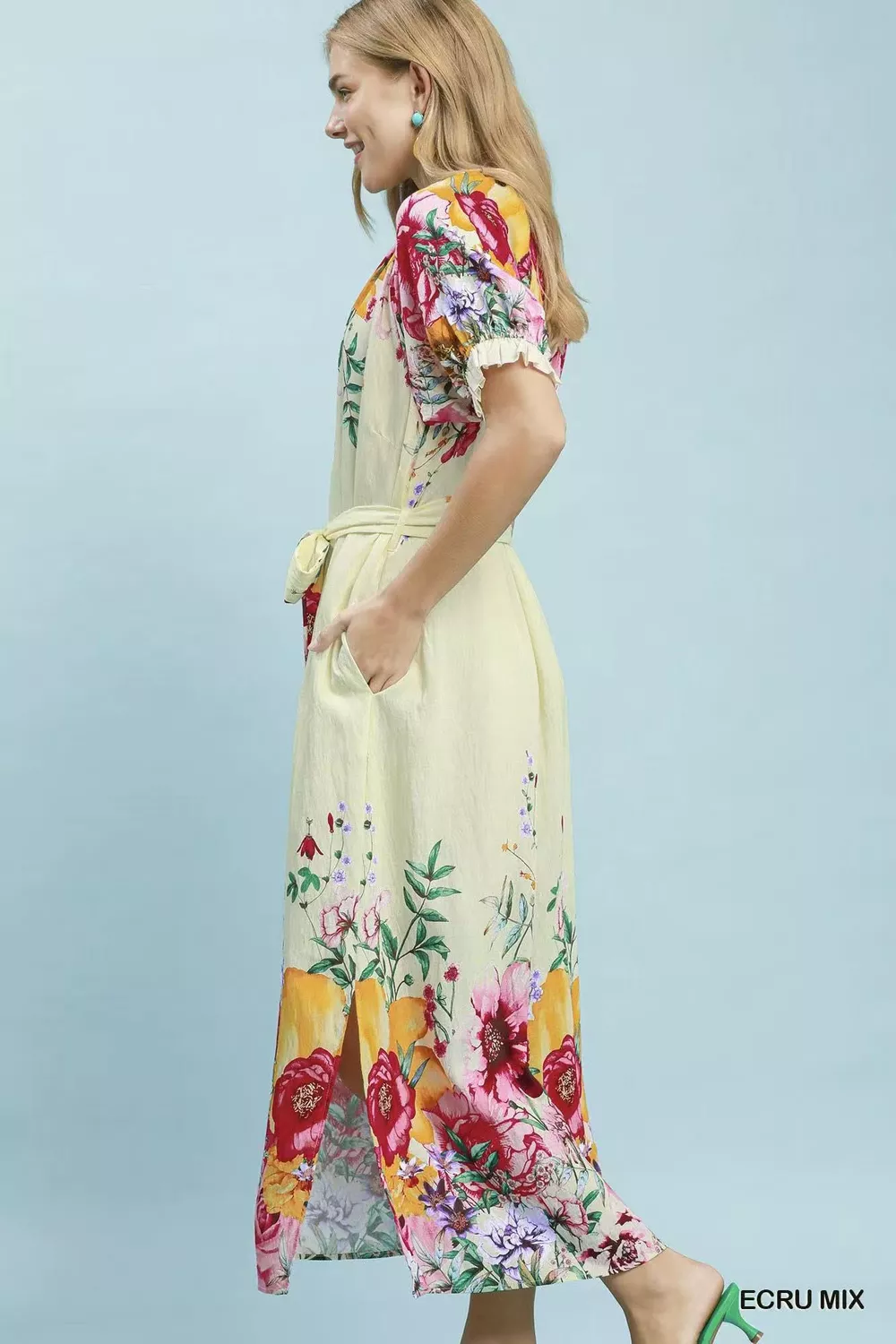 Mix Floral Border Print Midi Dress, image 3