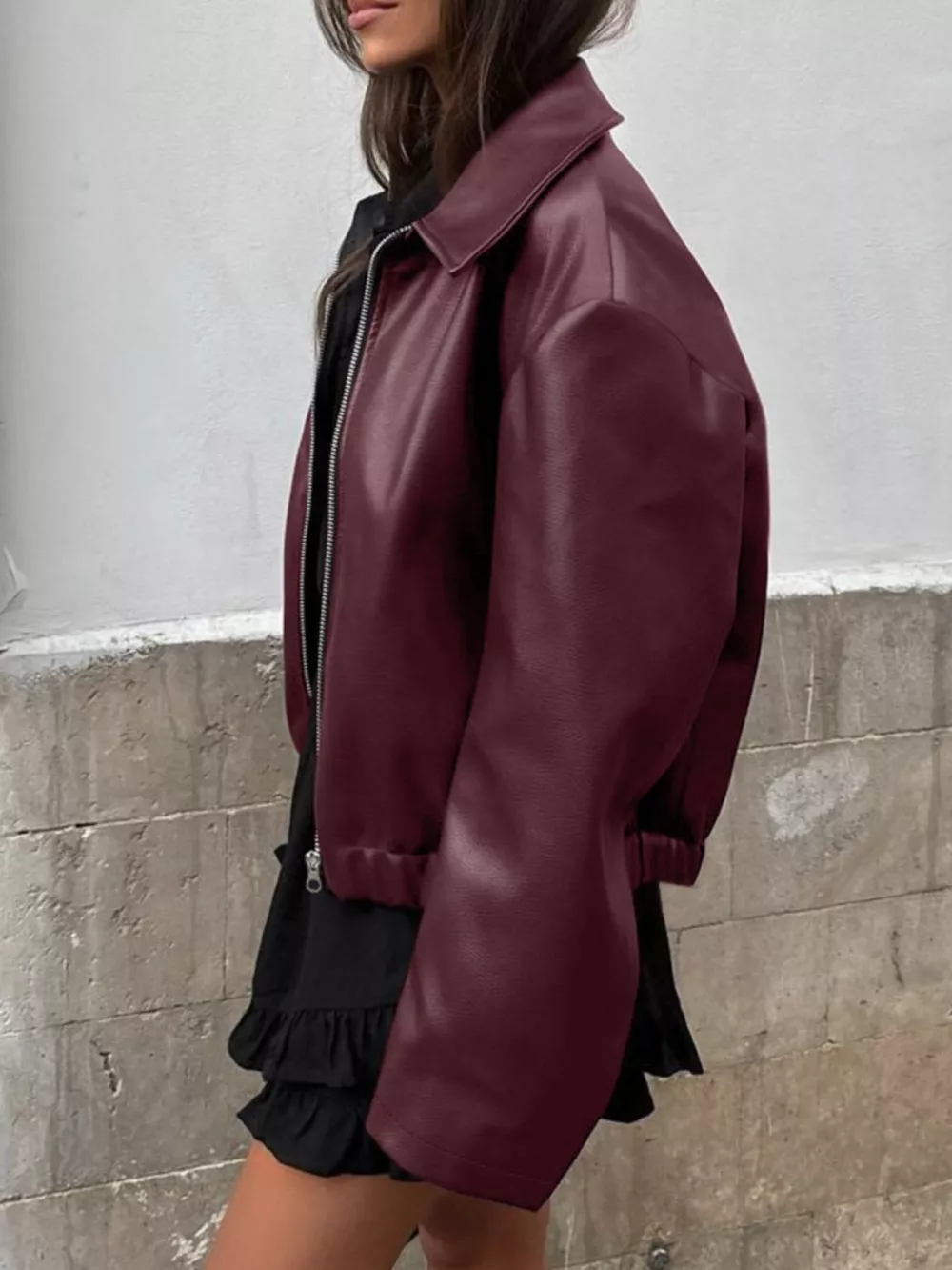 Faux Leather Zip Up Jacket, image 8