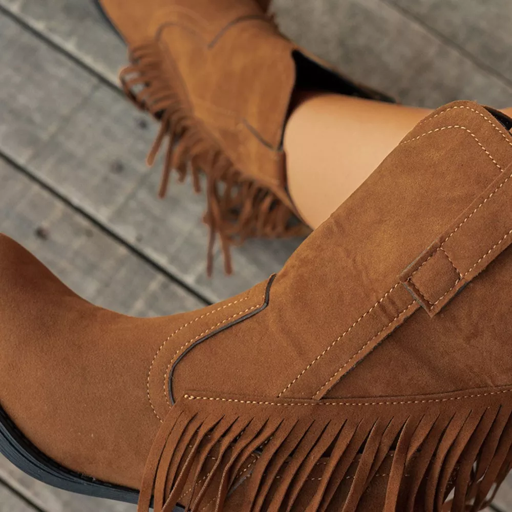 Fringe Block Heel Ankle Boots, image 4