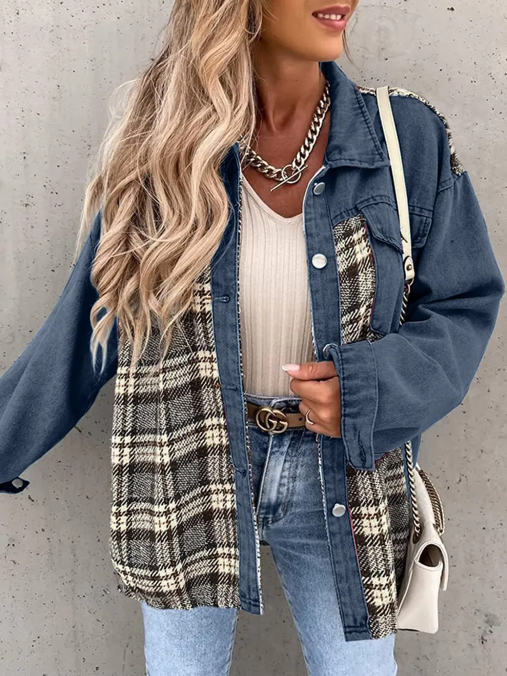Plaid Button Up Dropped Shoulder Jacket, image 4