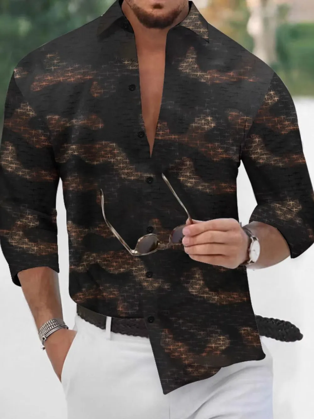 Men's Full Size Collared Neck Long Sleeve Shirt Plus Size