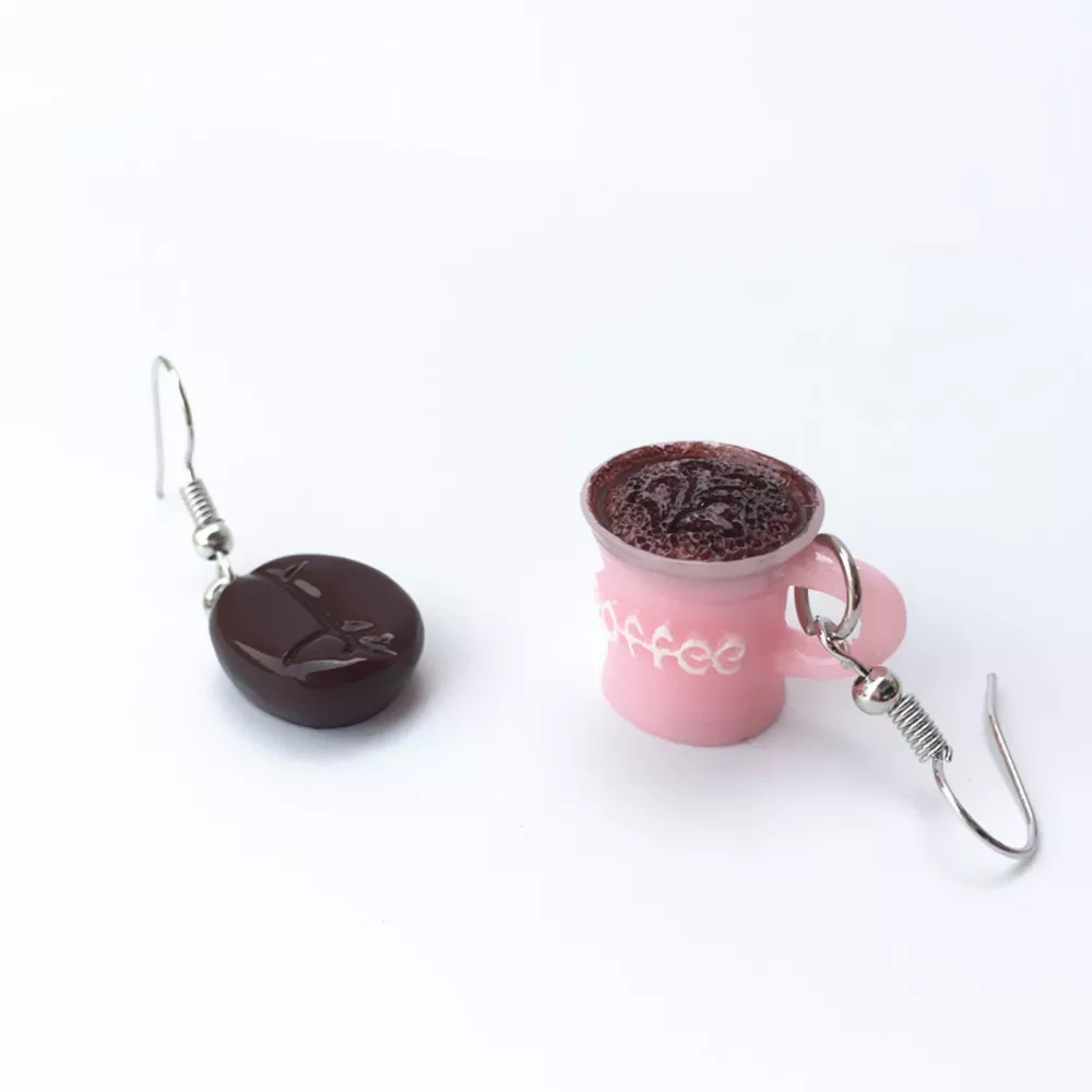 Coffee Bean and Cup Drop Earrings