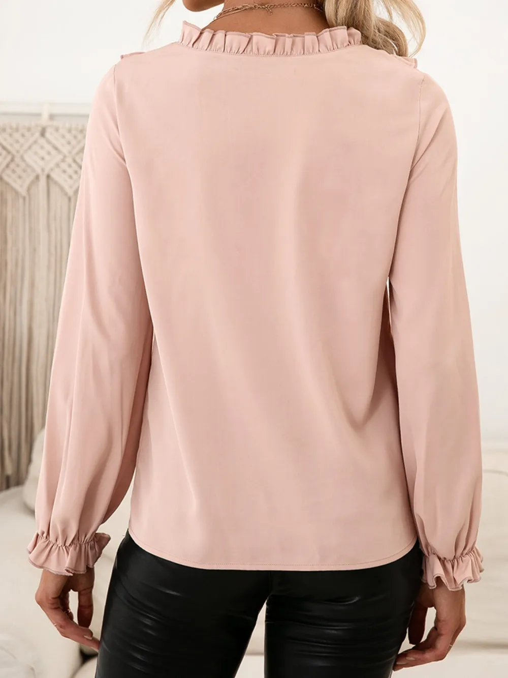 Frill Round Neck Flounce Sleeve Blouse, image 4