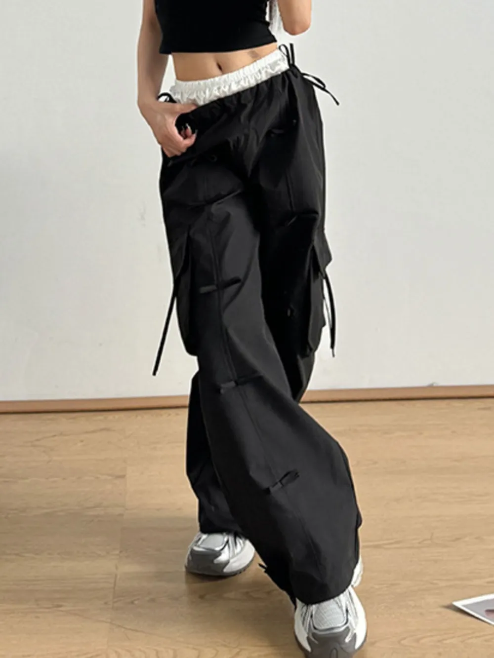 Bow Elastic Waist Cargo Pants, image 10