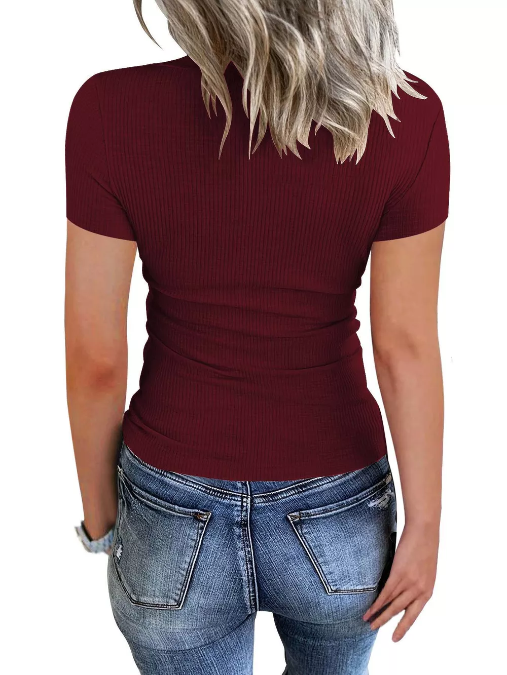 Ribbed Knit T-Shirt with Button Detail, image 6