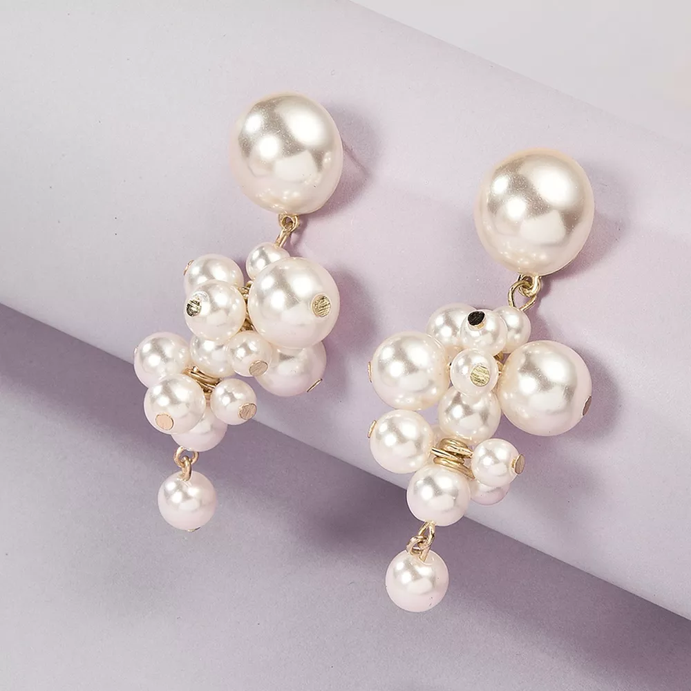 Pearl Cluster Dangle Earrings, image 2