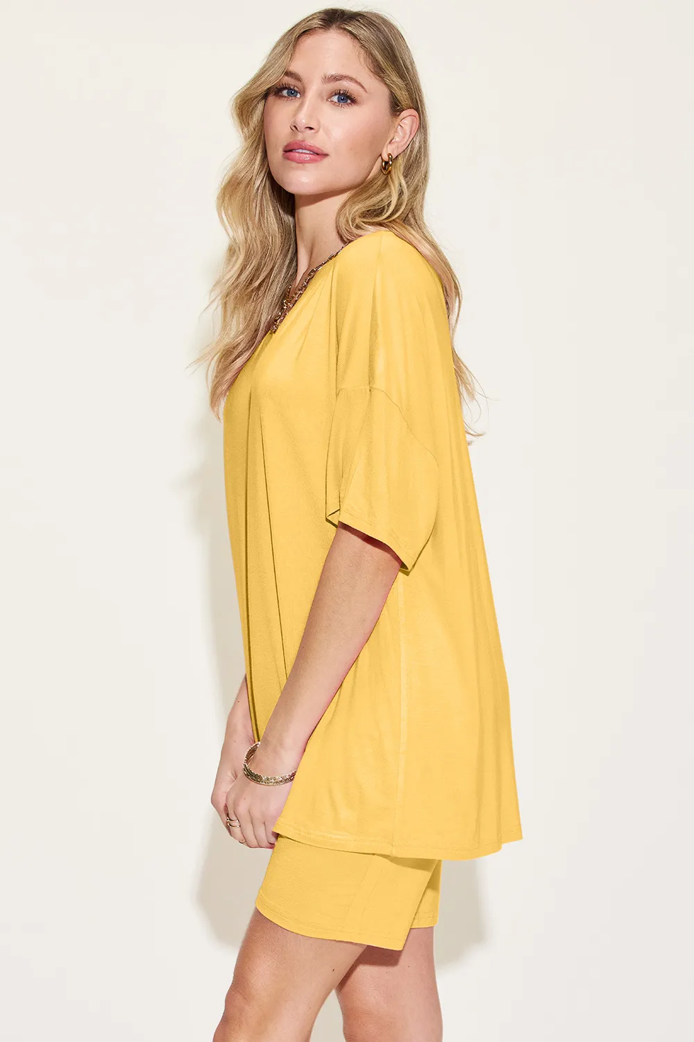 Bamboo Full Size V-Neck Drop Shoulder T-Shirt and Shorts Set, image 26