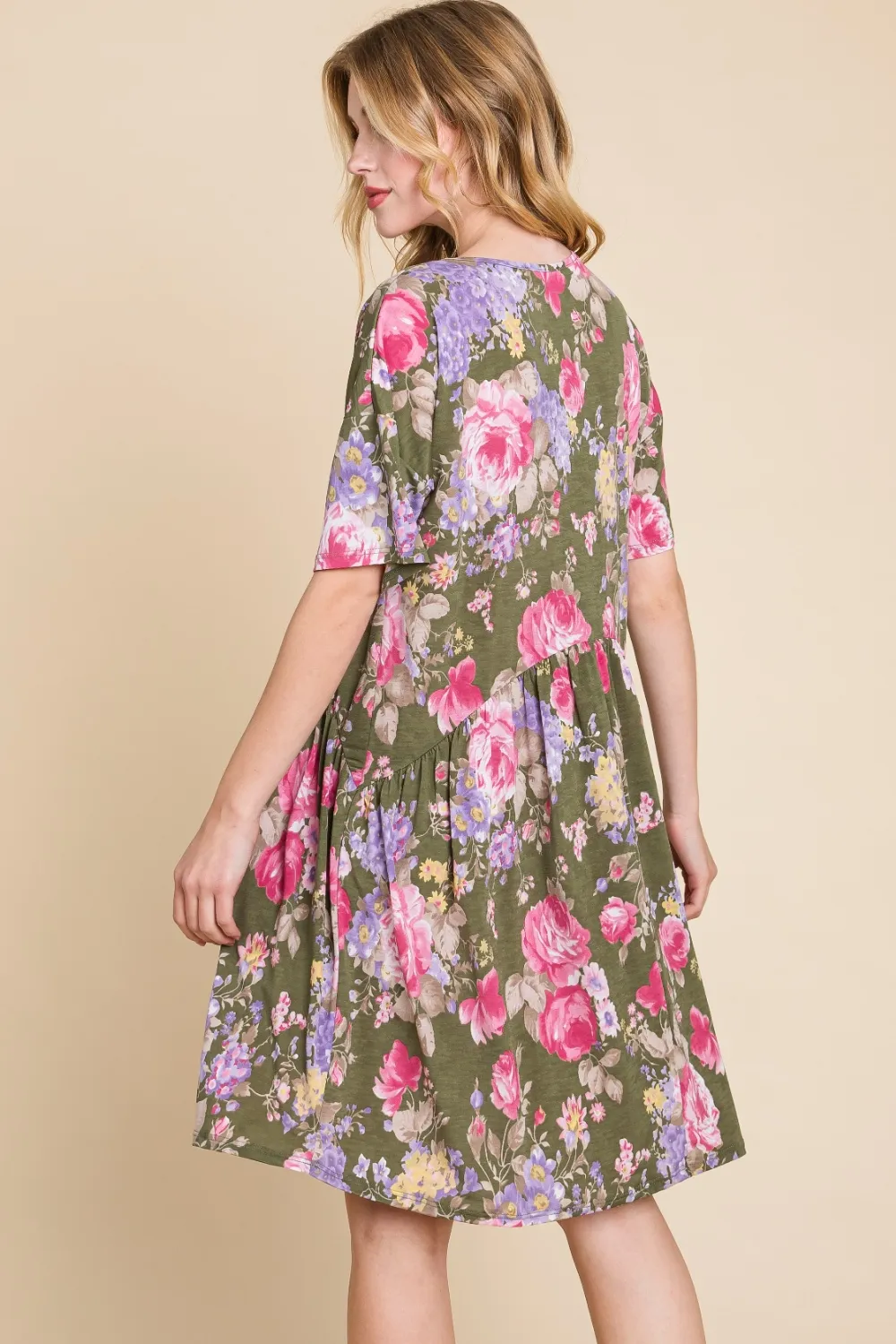 Flower Print V-Neck Ruched Dress, image 2