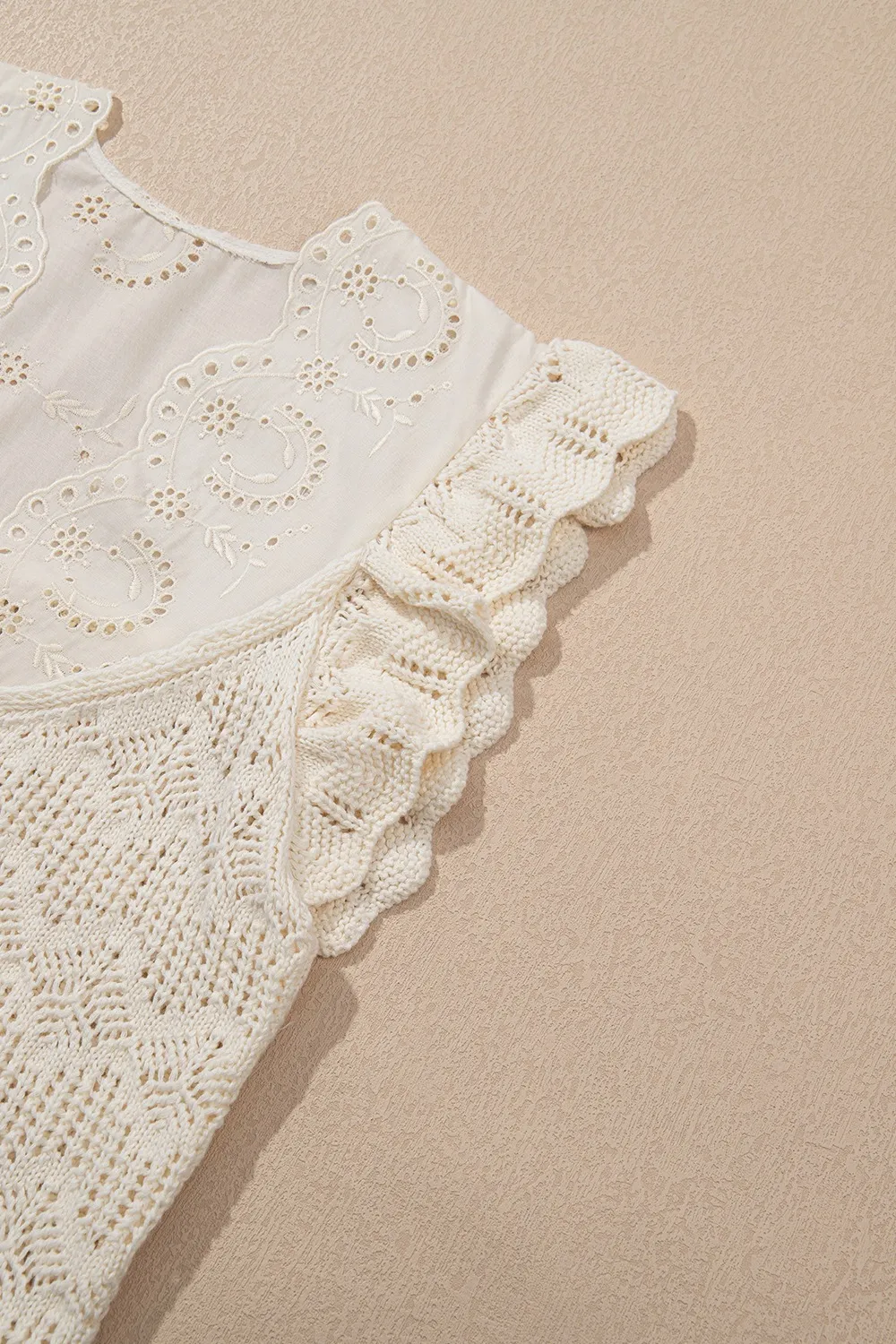 Embroidered Patchwork Hollow Out Knitted Ruffle Sweater Vest, image 10