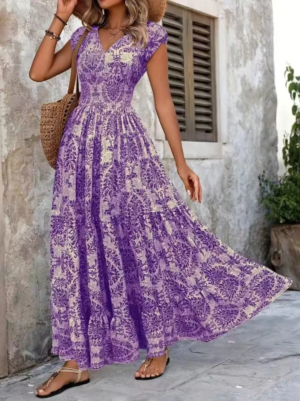 Vintage Floral Cap Sleeve Maxi Dress, image 6