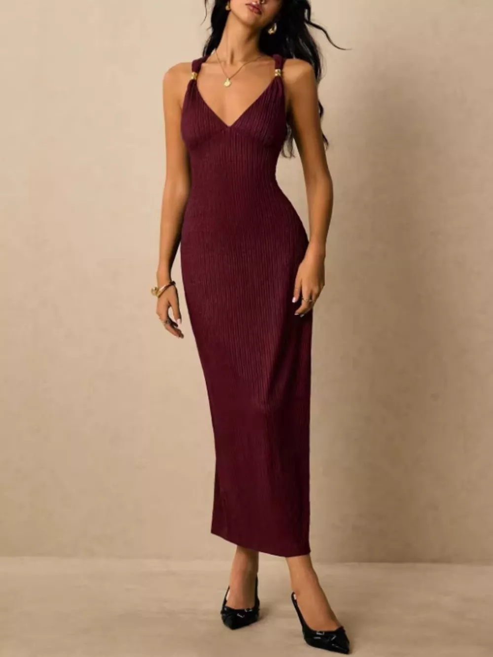 Sleeveless Ribbed Knit Midi Dress, image 16