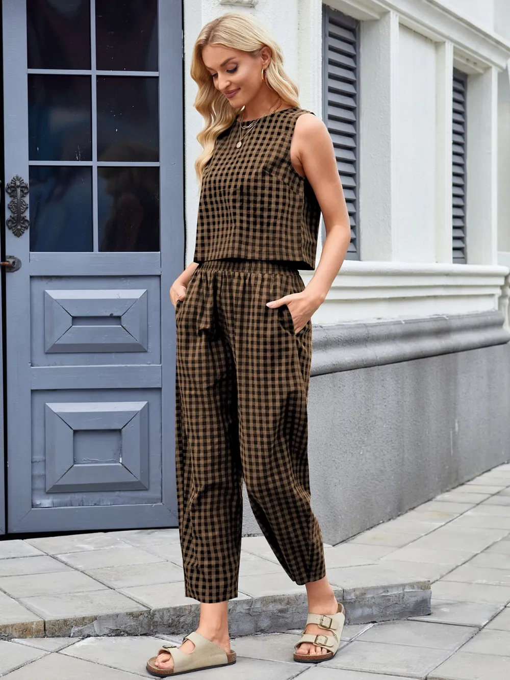 Plaid Sleeveless Top and Pants Set, image 18