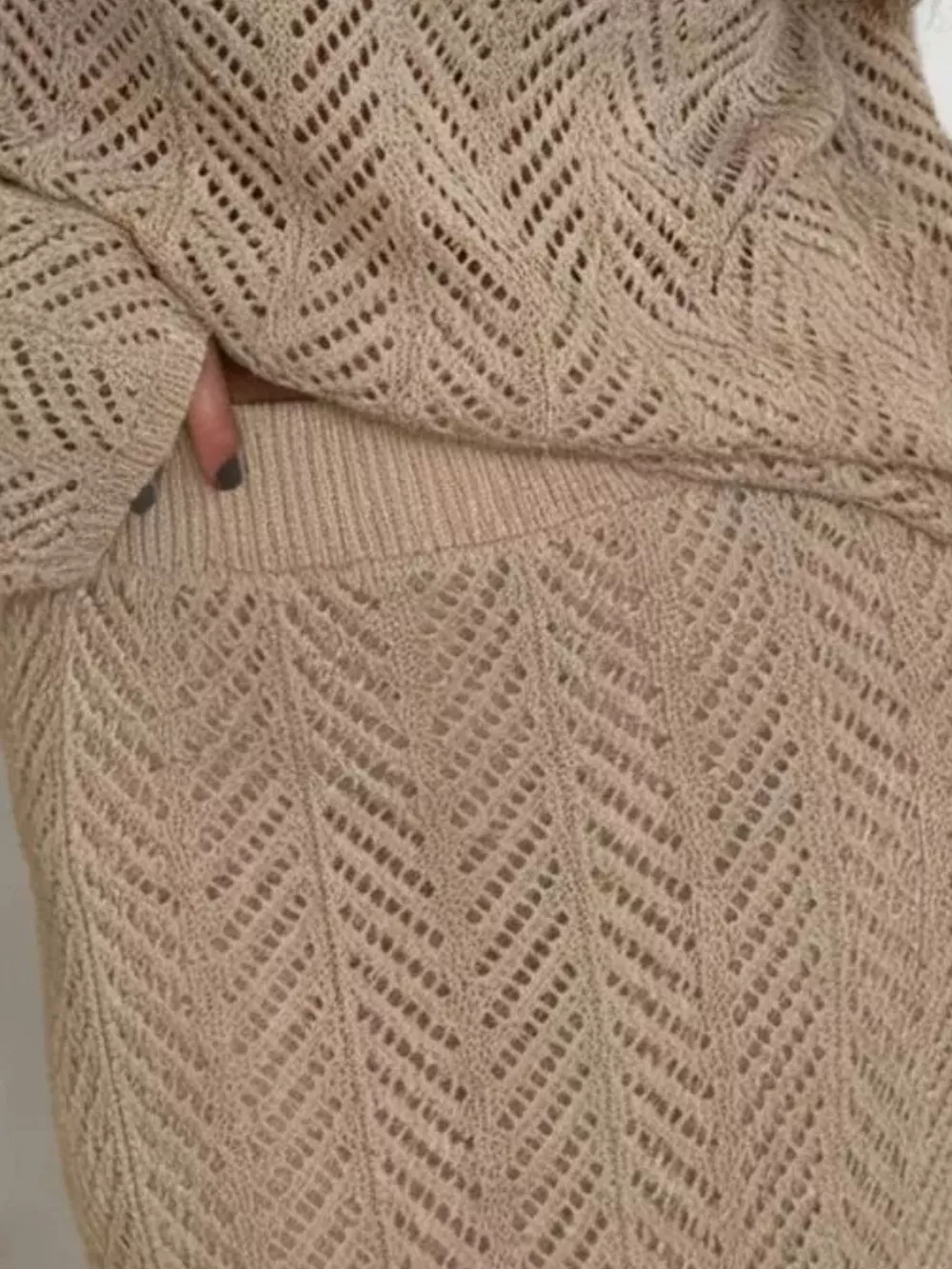 Openwork Long Sleeve Knit Top and Skirt Set, image 15