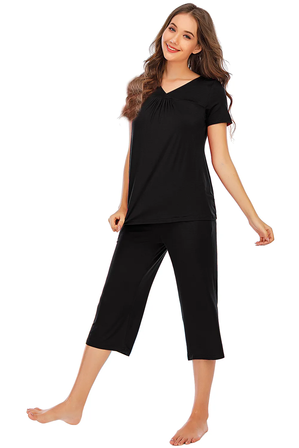 V-Neck Short Sleeve Top and Pants Lounge Set, image 8